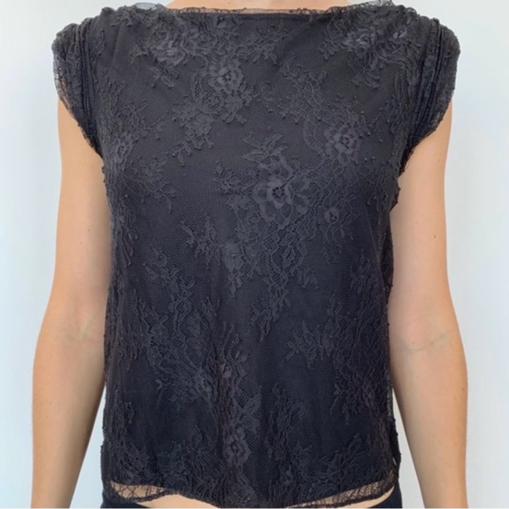 Alice + Olivia Silk lined Black Lace Blouse